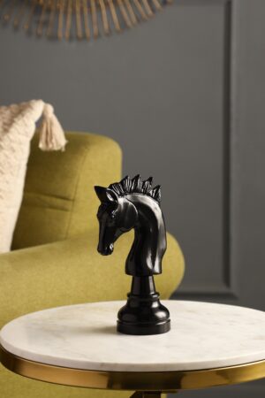 Oversized Horse Chess Glossy Black Decorative Accent