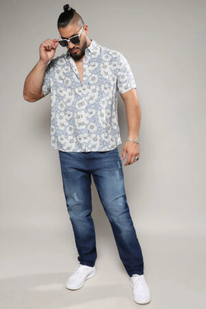 Icy Blue Botanical Print Shirt