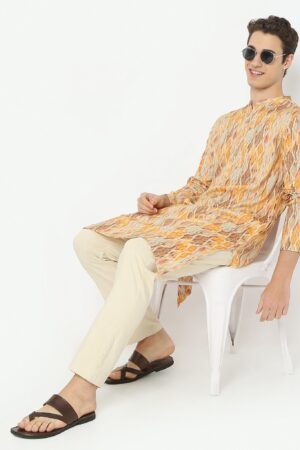 Jacquard Knee Length Straight Digital Print Kurta