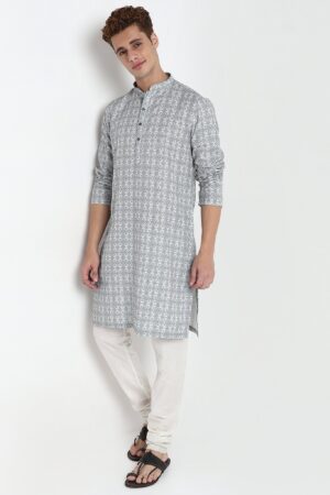 Digital Print Mandarin Collar Long Kurta