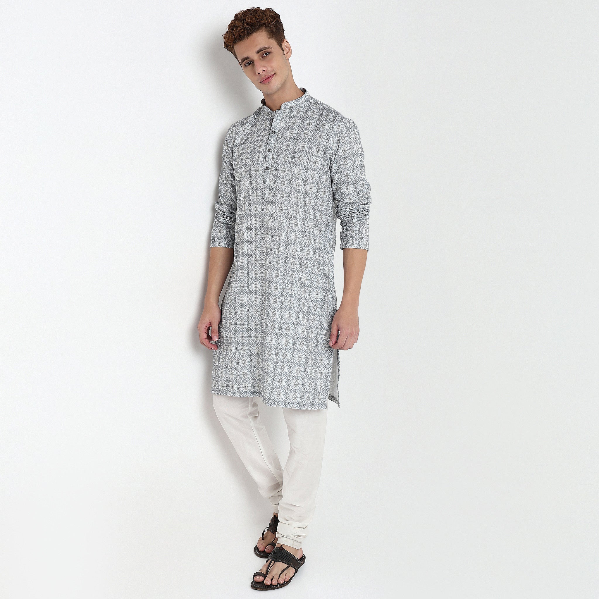 Digital Print Mandarin Collar Long Kurta