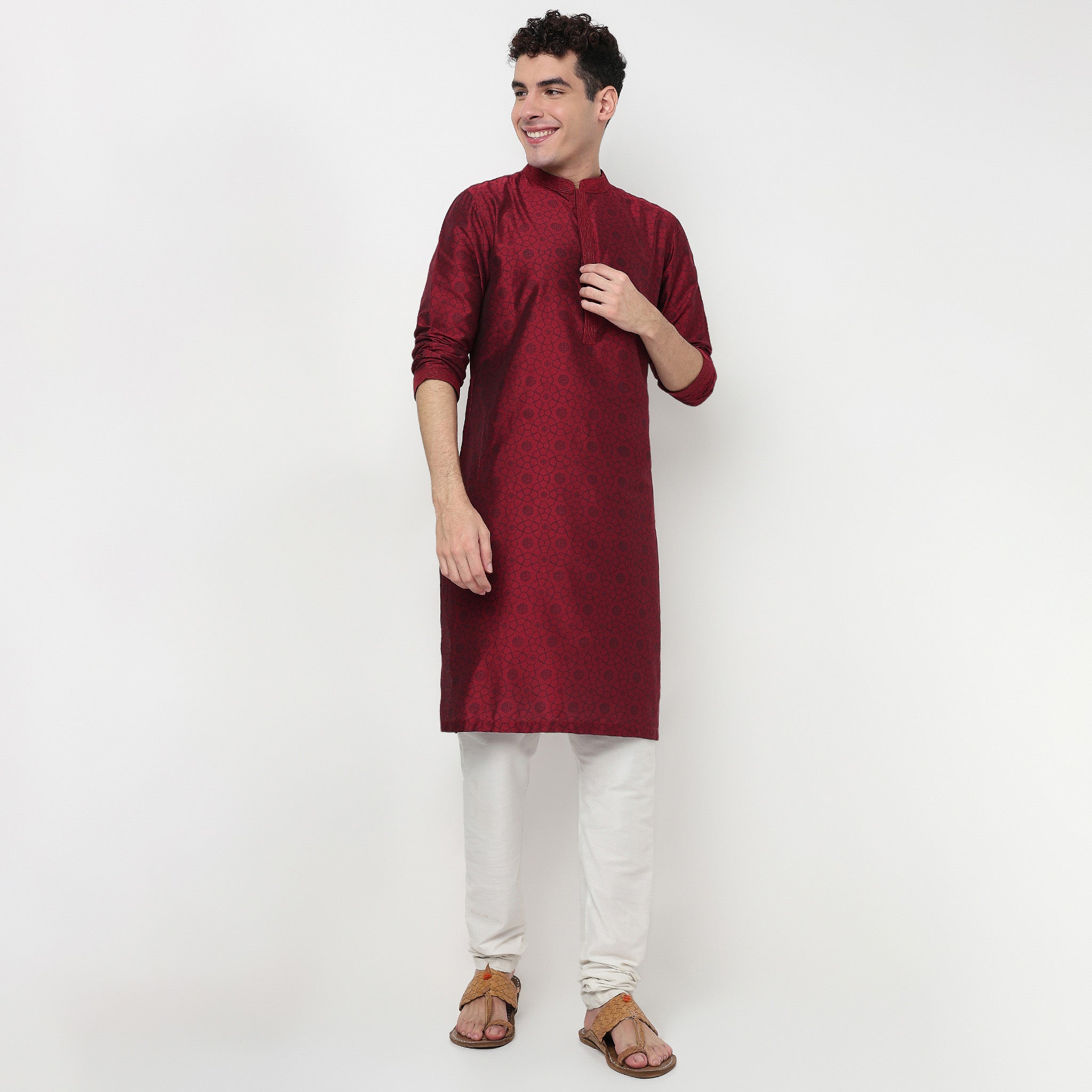 Printed Mandarin Collar Long Kurta