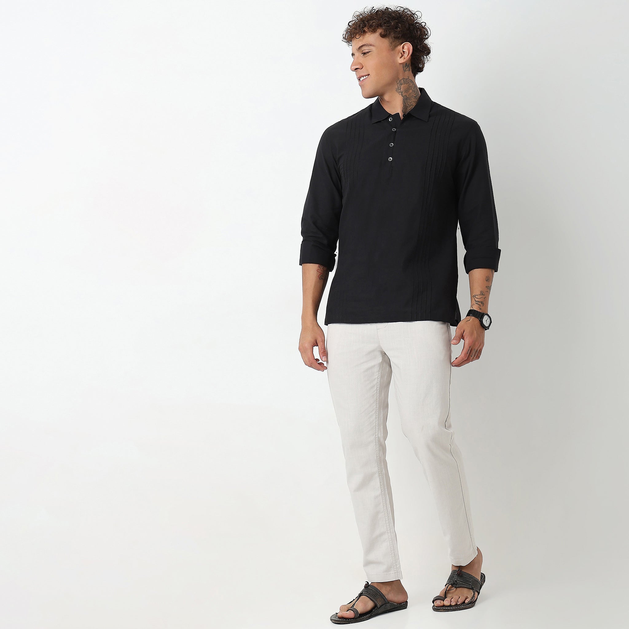 Woven Spells? Linen Flex Pintuck Short Kurta