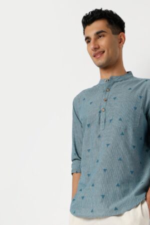 Jacquard Yarn Dyed Mandarin Collar Kurta