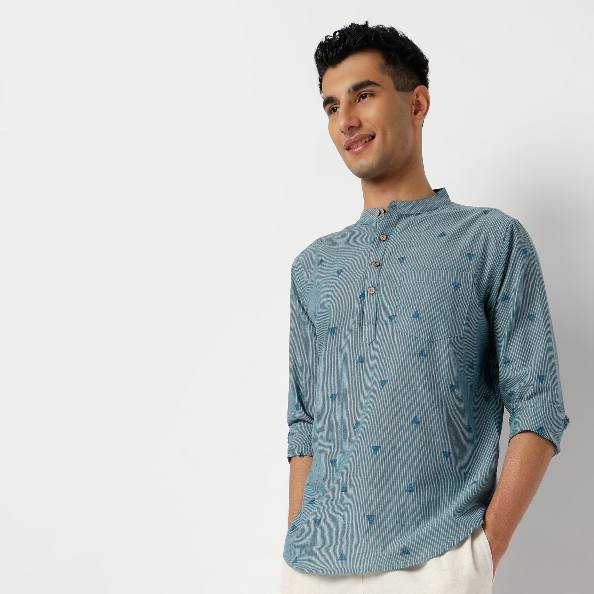 Jacquard Yarn Dyed Mandarin Collar Kurta