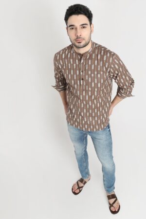Printed Yarn Dyed Full Sleeve Straight Short Kurta
