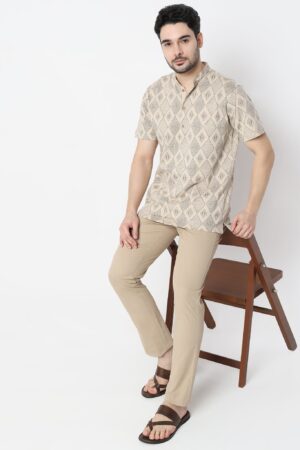 Printed Half Sleeve Mandarin Collar Knit Short Kurta