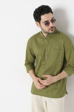 Jacquard Full Sleeve Printed Short Kurta