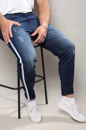 Navy Blue Side-Striped Denim Jeans