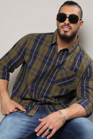 Olive Green Tartan Plaid Shirt