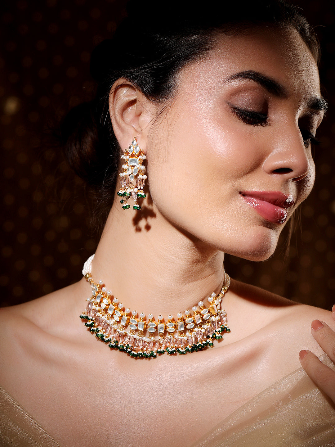 Luxe Green Beads Necklace Set