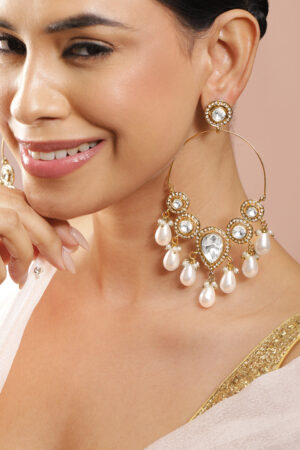 Stylish Ivory Kundan Pearls Chandbali