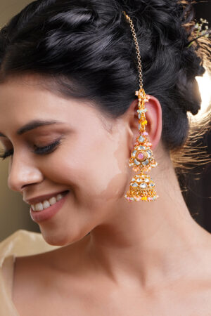 Royal Pastel Kundan Chain Jhumka Earrings