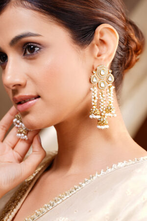 Kundan Multiple Pearl Bead Chains Chandelier