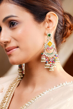 Multicolor Beaded Festive Chandelier Earrings