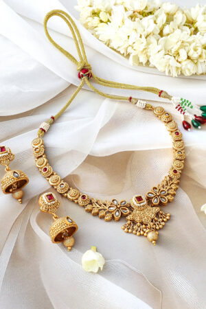 Elegant Red Gold Plated Short Necklace Set