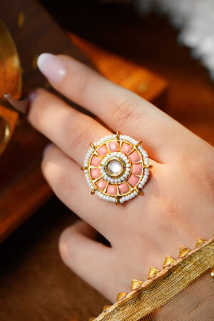 Pink Crystal Pearl Floral Statement Ring