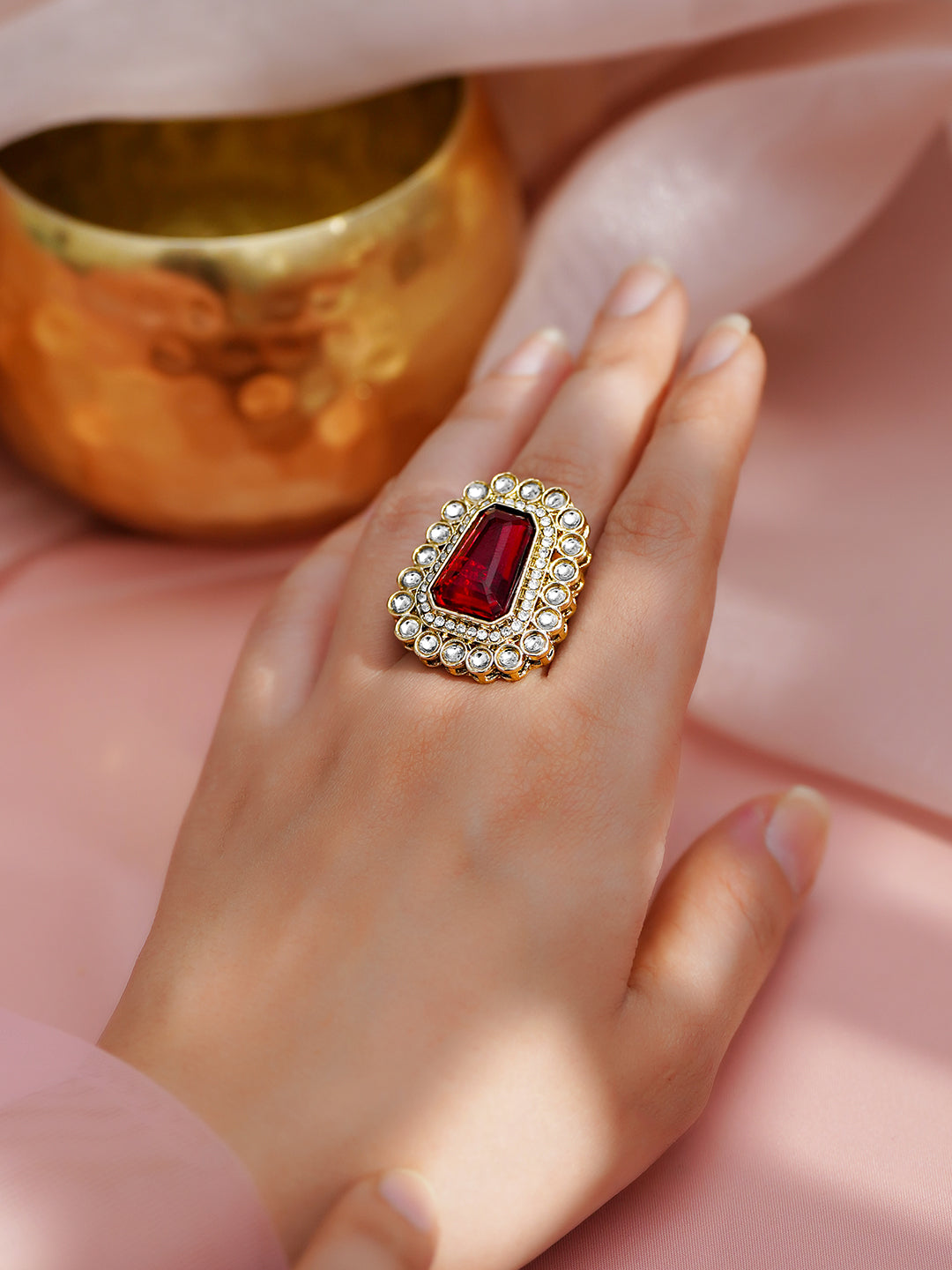 Royal Red Glow Statement Ring