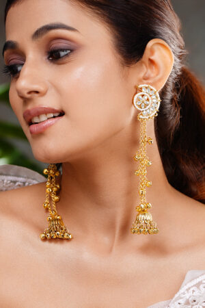 Floral Kundan Crescent Tassel Jhumka Earrings