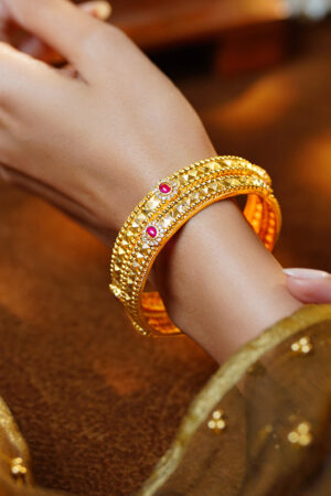 Golden Grace Ruby Touch Bangle Set of 2