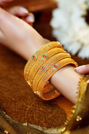 Festive Gold Plated Ruby Detail Bangles