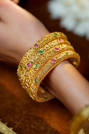 Heritage Floral Gold Statement Bangles
