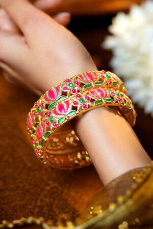 Set Of 2 Meenakari Lotus Bangle Set