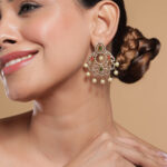 Regal Symphony in Green Red American Diamond Zirconia with Pearls Danglers
