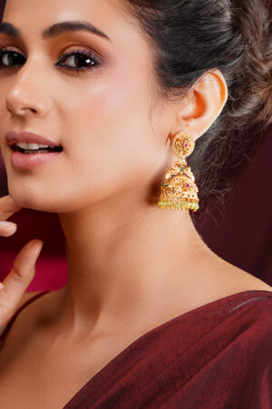 Antique Gold Filigree Jhumka Earrings