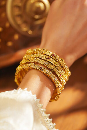 Laxmi Motif Gold Bangles Set Of 4