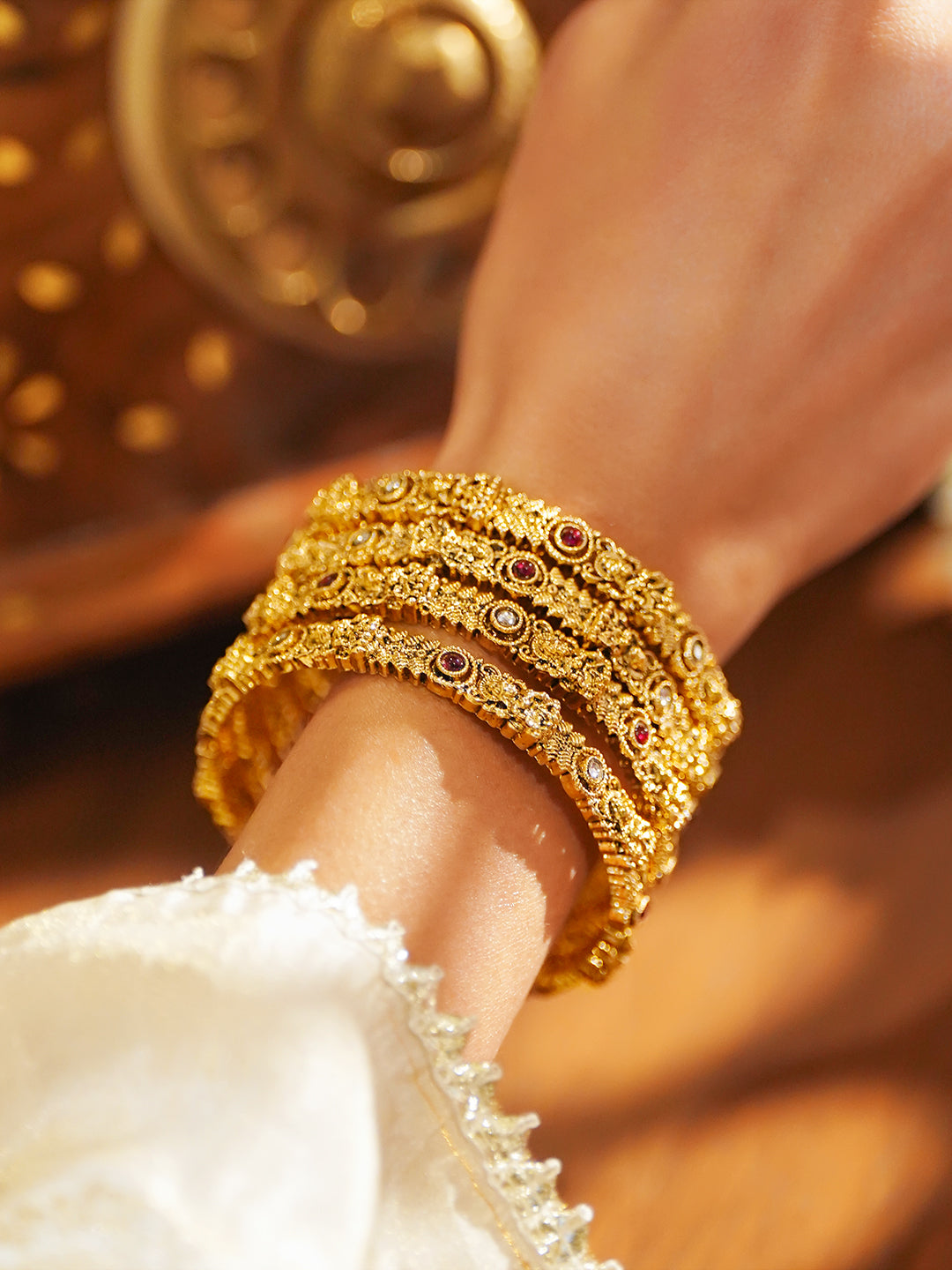 Laxmi Motif Gold Bangles Set Of 4