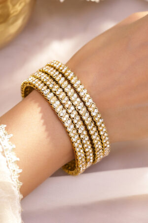 Set Of 4 American Diamond Zirconia Gold Bangles