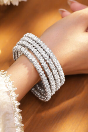 Set Of 4 American Diamond Zirconia White Bangles