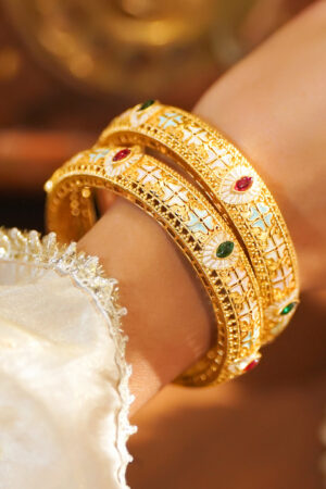 Gold Toned Multicolor Bangles Set Of 2