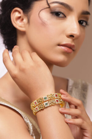 Green & Red Temple Bangles Set Of 2