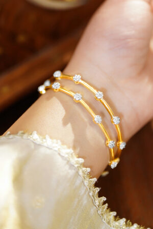 Golden Bangles With Kundan & Crystal Work