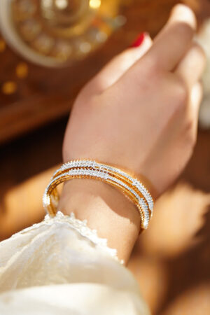 American Diamond Zirconia Gold Bangles Set Of 2
