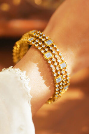 American Diamond Zirconia Studded Gold Bangles Set Of 2
