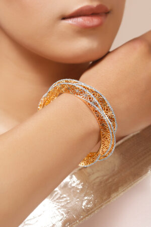 American Diamond Zirconia Golden Bangles Set Of 2