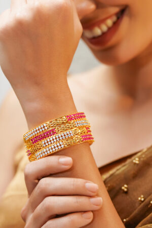 Pink & White Elegance Golden Bangles Set of 4