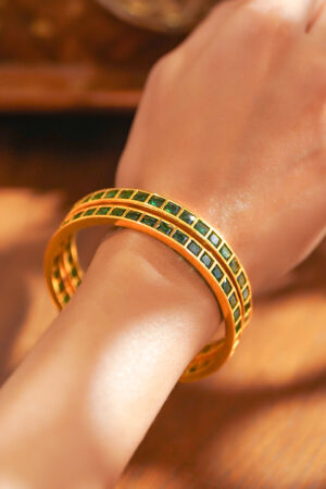 Gold Toned Green Bangles Set Of 2