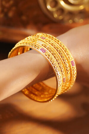 White Studded Gold Toned Bangles Set Of 4