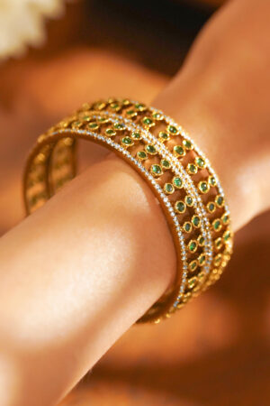 Set Of 2 American Diamond Zirconia Green Bangles