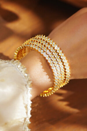 American Diamond Zirconia Studded Golden Bangles Set Of 4
