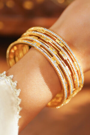 American Diamond Zirconia Studded Gold Bangles Set Of 4