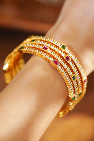 Set Of 4 American Diamond Zirconia Golden Bangles
