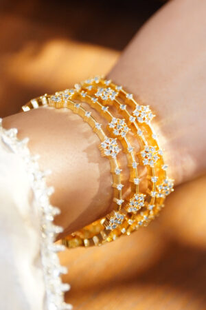 Floral American Diamond Zirconia Gold Bangles Set Of 4