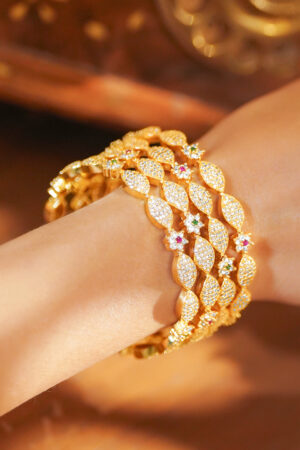 Golden American Diamond Zirconia Bangles Set Of 4