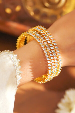 Set Of 2 American Diamond Zirconia Golden Bangles