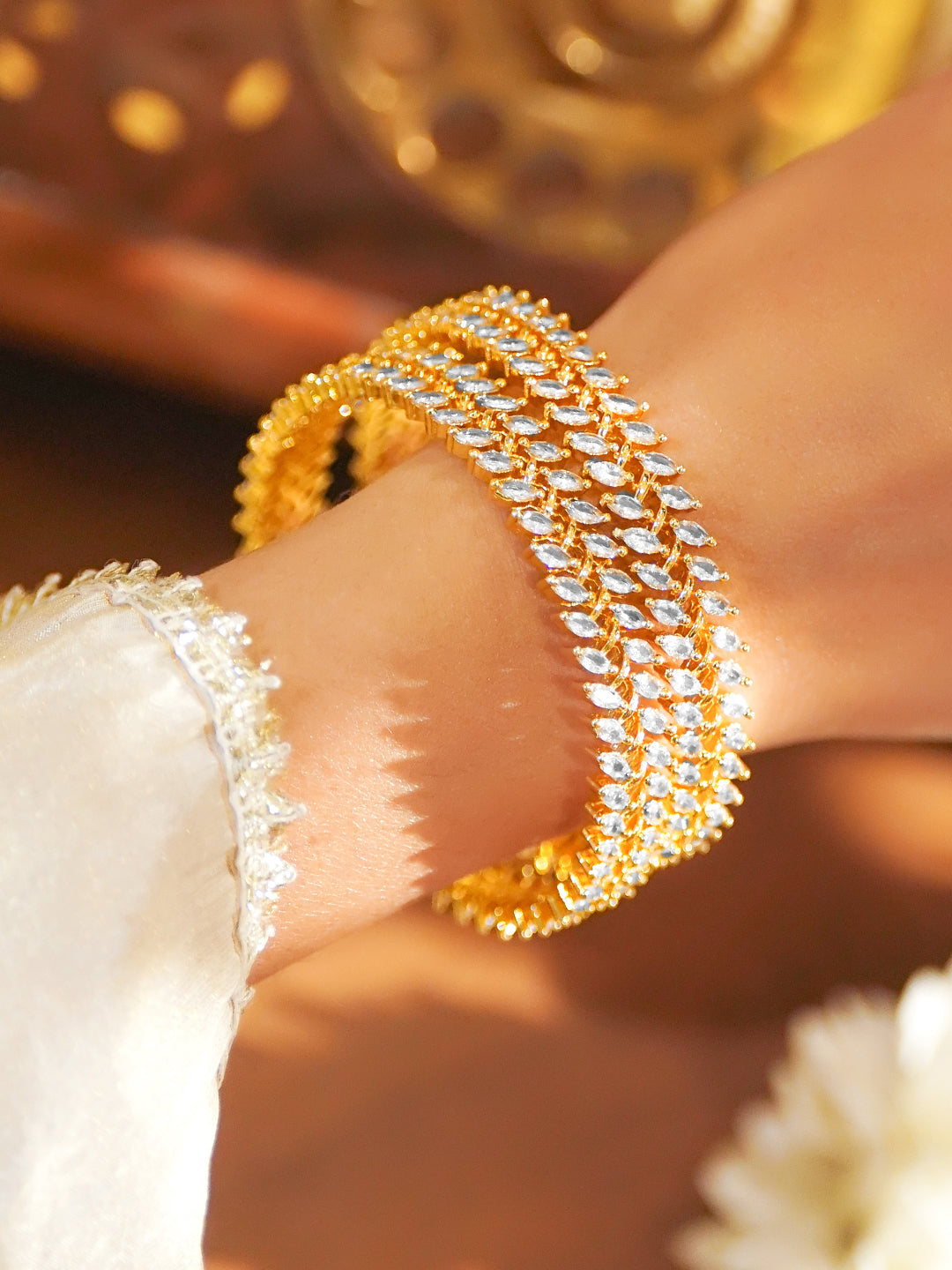 Set Of 2 American Diamond Zirconia Golden Bangles